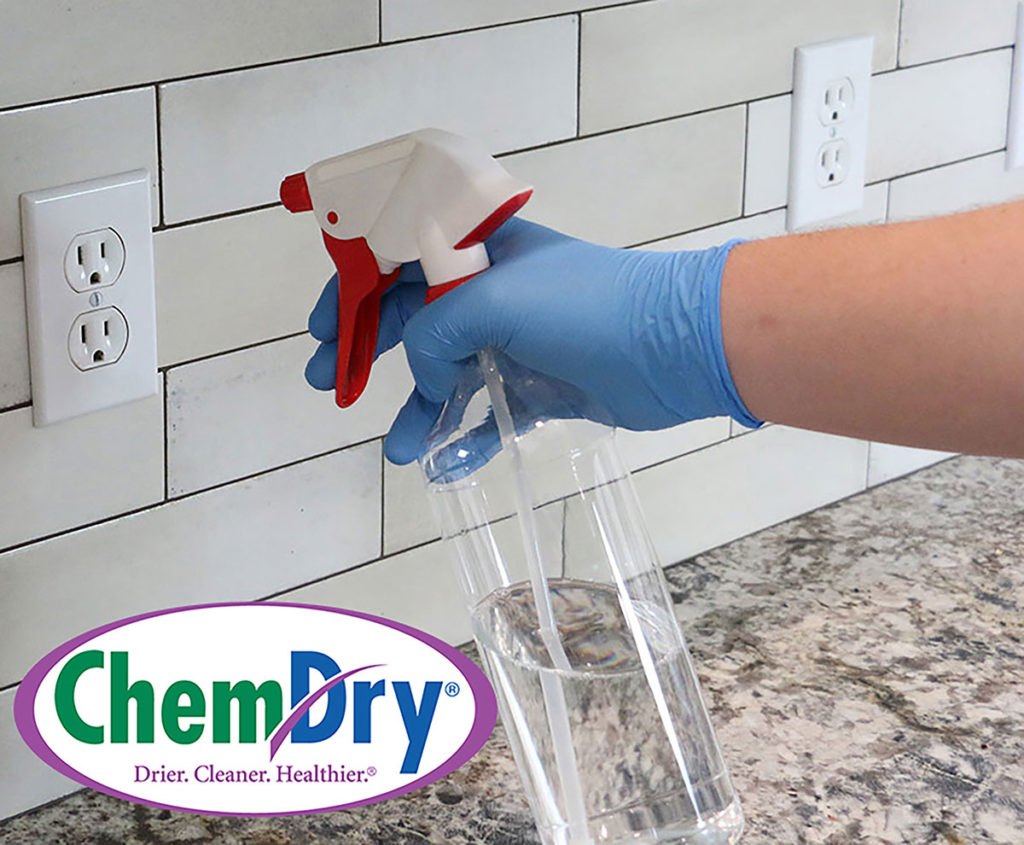 Chem-Dry cleaning franchise spray bottle used to clean tile