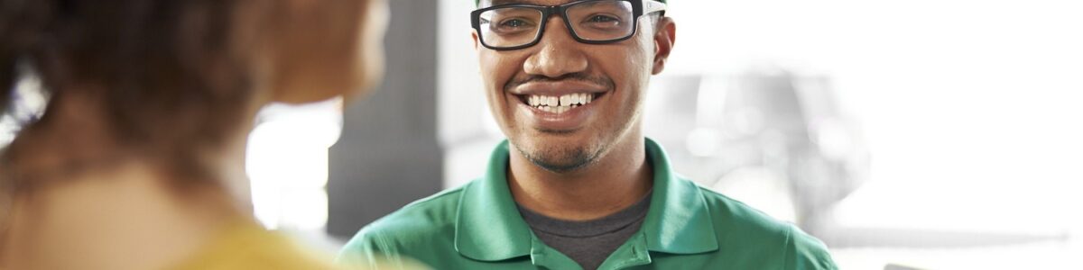 worker talking to customer